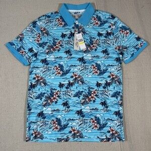 Original Penguin Polo Shirt Medium Blue Atoll Hawaiian Print NEW w/ Tags